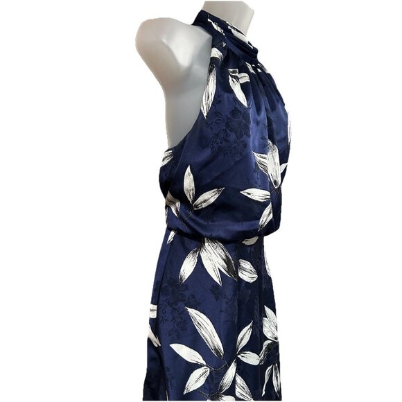 Adrianna Papell Halter Midi Dress Blue Floral Wedding Guest Women's Size 8 - Picture 3 of 8